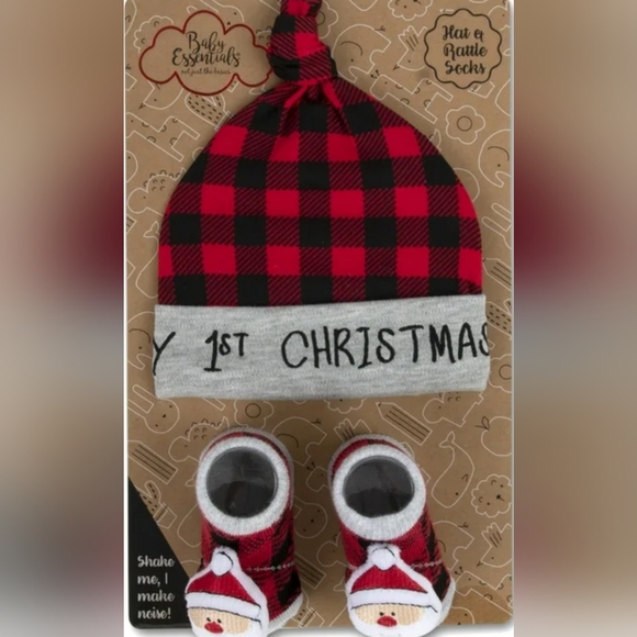 🧑‍🎄Baby Essentials My First Christmas Hat/Socks Set 0-6 Mo Buffalo Plaid🧑‍🎄 - Picture 4 of 6